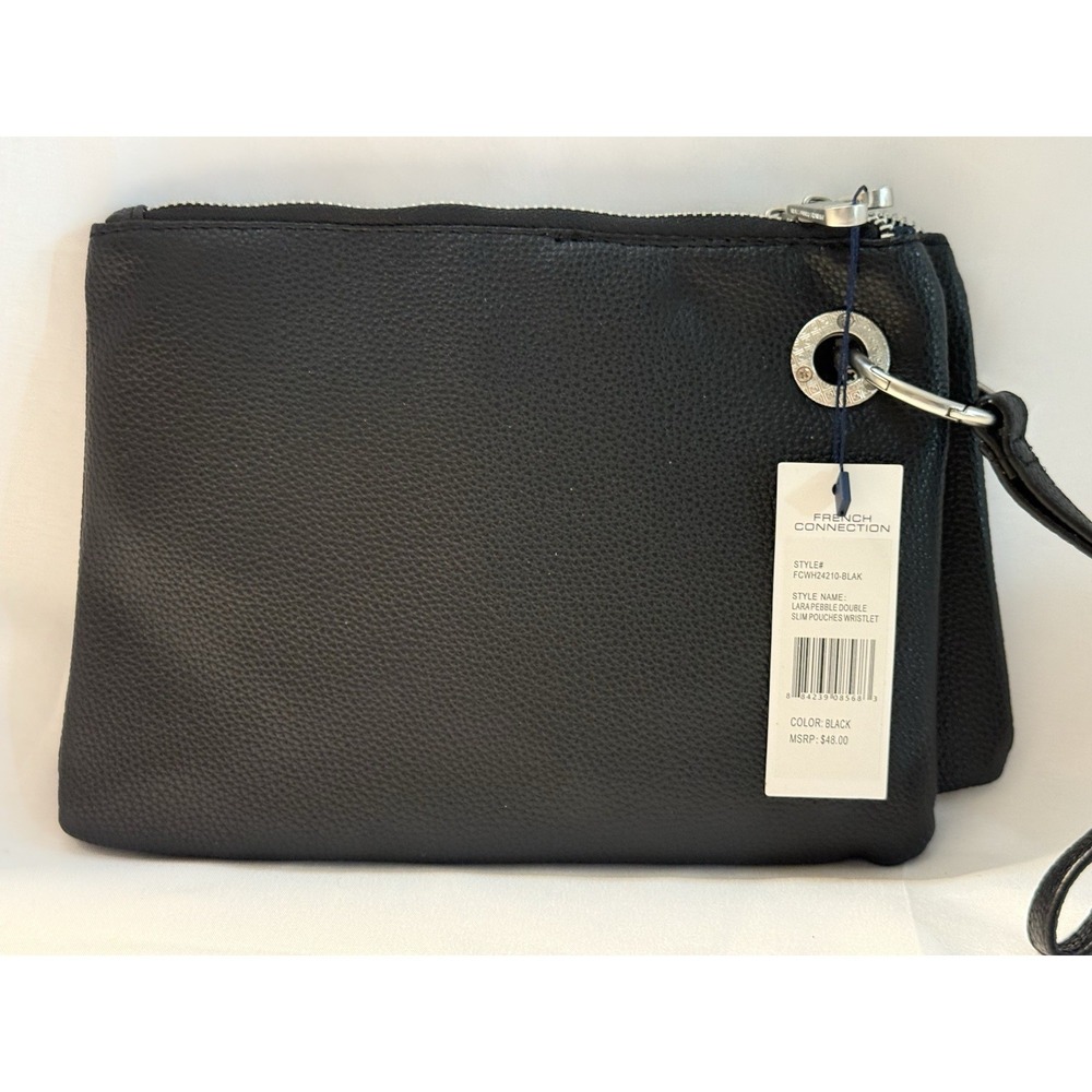 French Connection Lara Pebble Double Slim Pouches Wristlet Black NWT - Picture 2 of 10